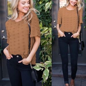 Tan chiffon short sleeve blouse size large